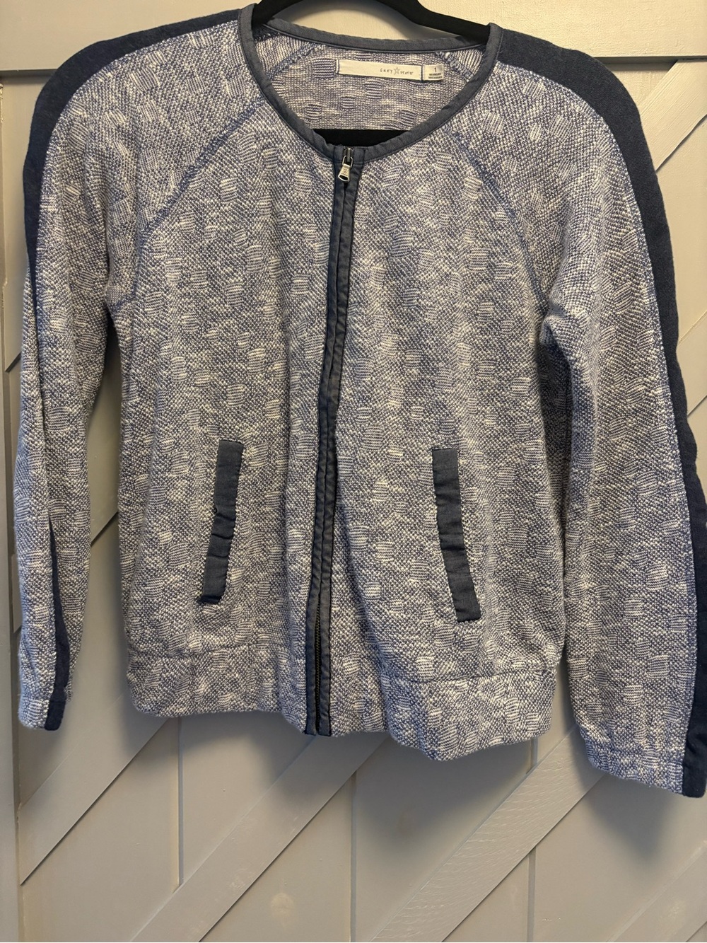 Grey State Apparel Light weight Jacket White & Navy Trim w/ Metallic thread
